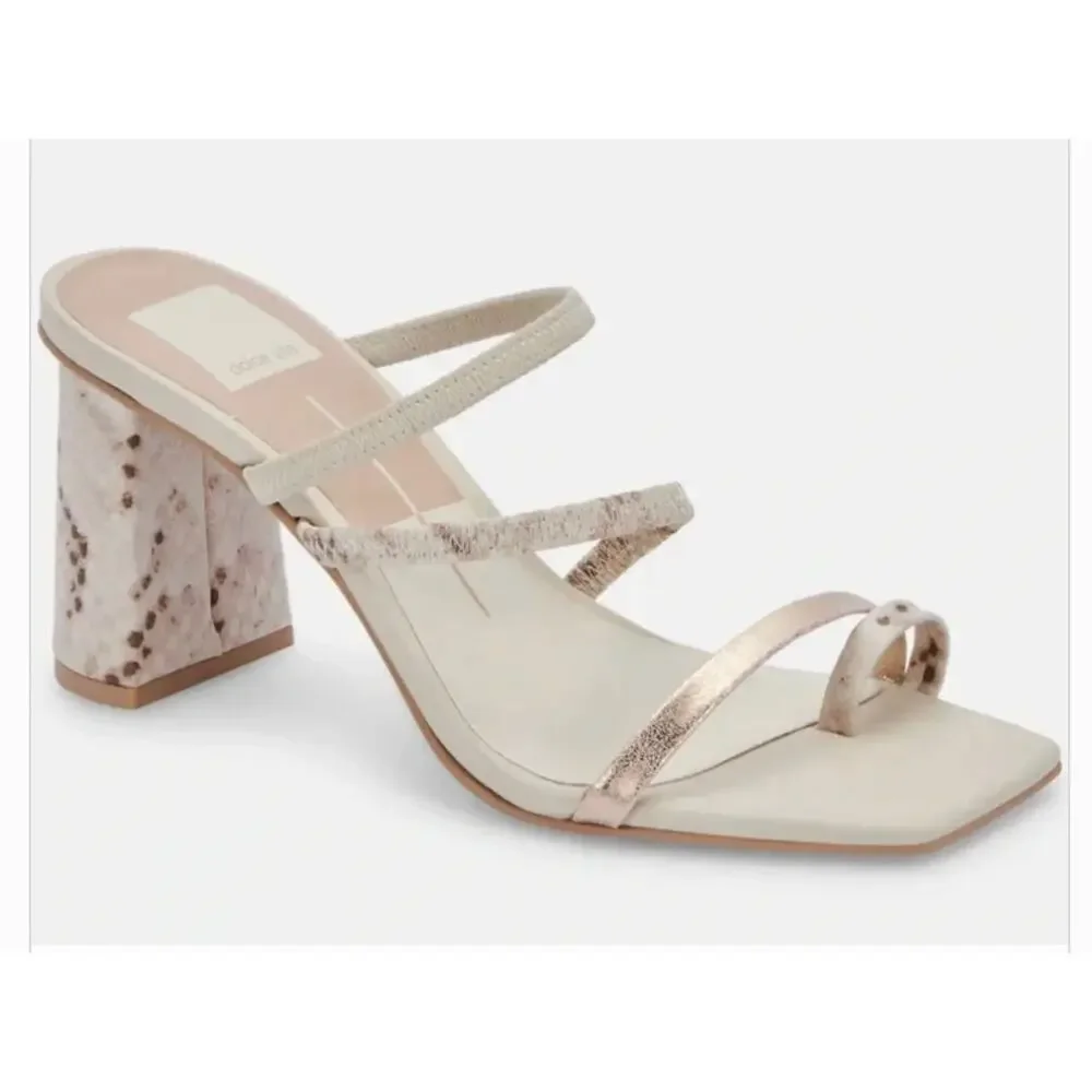 Dolce Vita NWOT Prisma Heels Snake Skin Gold White Sandal 8